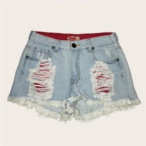 Y2K Blue Distressed Jean Shorts with Frayed Hem